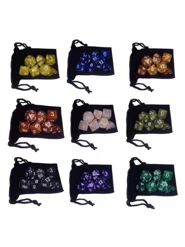 KIT DE DADOS COM 7 UNIDADES PARA RPG - PEROLIZADOS