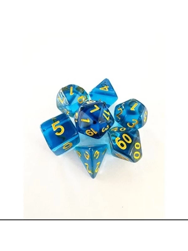 CONJUNTO DE DADOS CENTRAL TRANSLUCIDO - AZUL E DOURADO