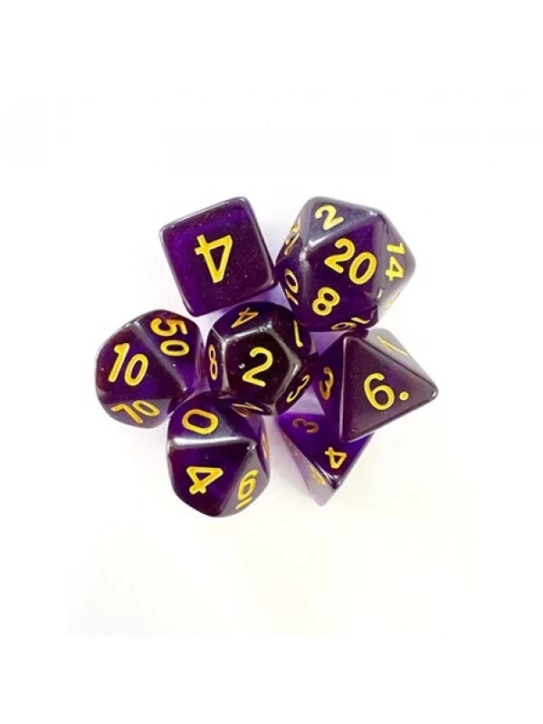 CONJUNTO DE DADOS CENTRAL TRANSLUCIDO - ROXO E DOURADO