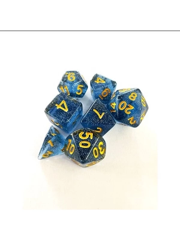 CONJUNTO DE DADOS CENTRAL GLITTER - AZUL E DOURADO