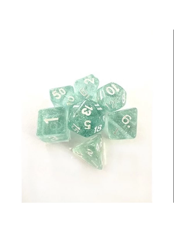 CONJUNTO DE DADOS CENTRAL GLITTER - CIANO E BRANCO