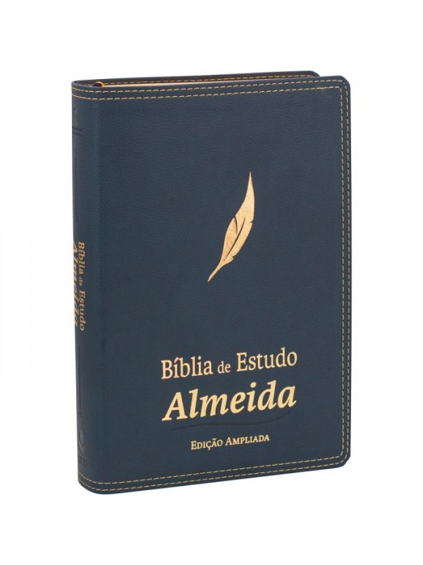 BIBLIA DE ESTUDO ALMEIDA - CAPA COURO - AZUL - SBB