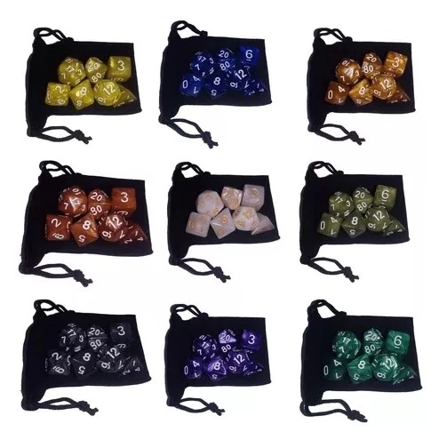 KIT DE DADOS COM 7 UNIDADES PARA RPG - PEROLIZADOS