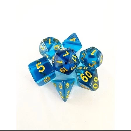 CONJUNTO DE DADOS CENTRAL TRANSLUCIDO - AZUL E DOURADO