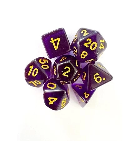 CONJUNTO DE DADOS CENTRAL TRANSLUCIDO - ROXO E DOURADO