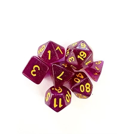 CONJUNTO DE DADOS CENTRAL GLITTER - ROXO E DOURADO