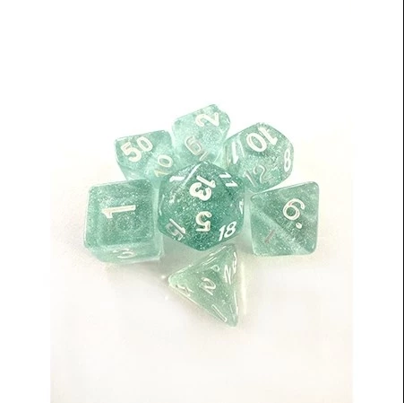 CONJUNTO DE DADOS CENTRAL GLITTER - CIANO E BRANCO