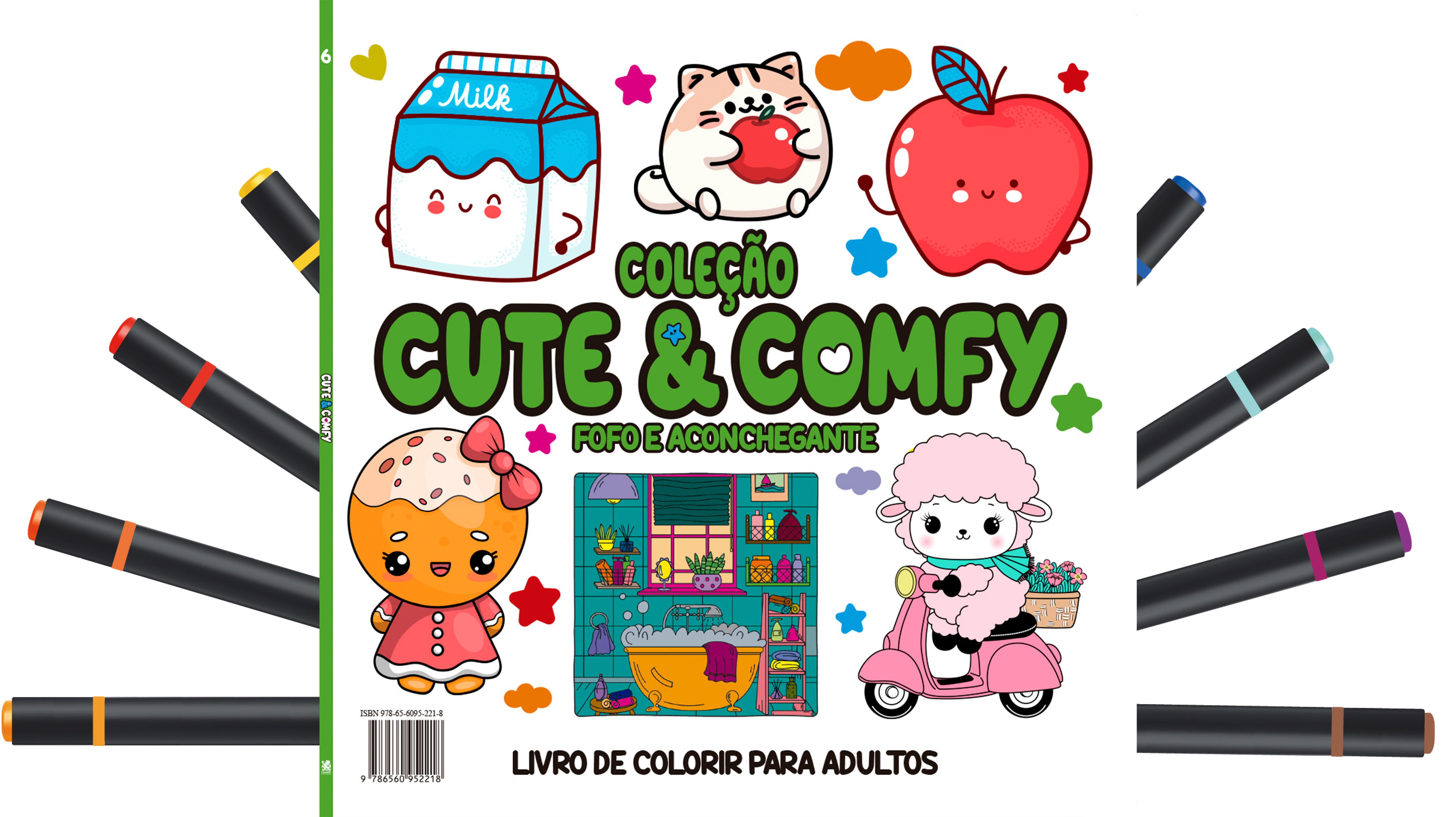 Cute & Comfy Coloring Book for Adults - Fofo e Aconchegante - Livro de Colorir Adulto + 12 Canetas